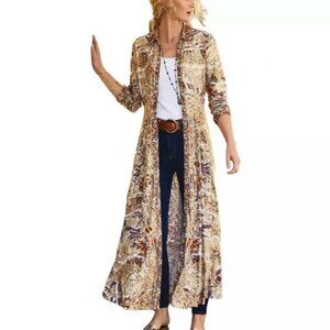 Soft Surroundings Meknes Maxi Shirt Dress Cream Gold Button Floral size L